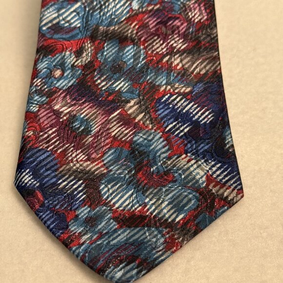 Harbour Classic Tie Floral Abstract Blue Red Grey Vintage 57" X 4" - Picture 2 of 8